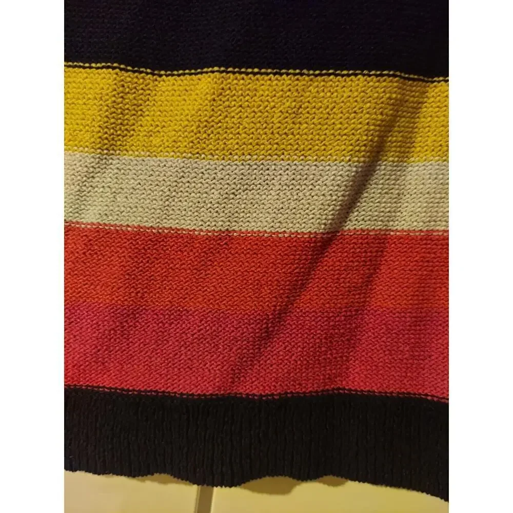 Chaps Sweater, Women's Size Medium Navy Blue Pink Yellow, Striped Bold